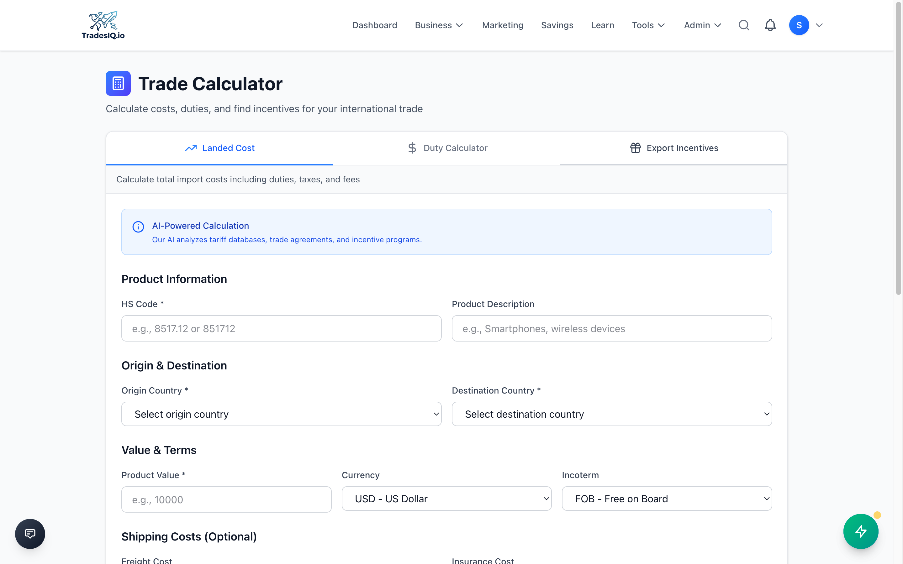 TradesIQ Free Tools - HS Code Finder, Duty Calculator, Landed Cost Calculator